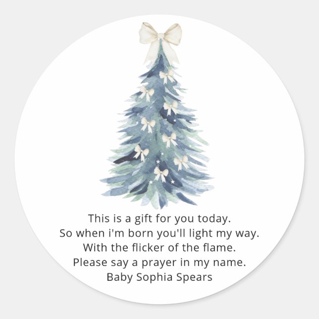 Adesivo Redondo Pinheira aquarela - Orações para bebê (Frente)