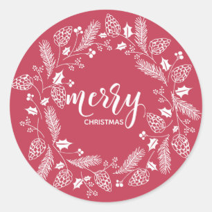 Adesivo Redondo Pinheiro branco e vermelho bonito e Natal Holly