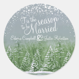 Adesivo Redondo pinheiro-casamento no inverno lago cinza verde