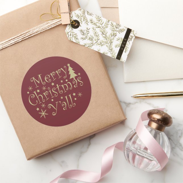 Adesivo Redondo Pinheiro de Natal feliz decorado (Presentear)