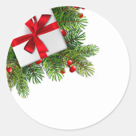 Adesivo Redondo Pinheiros de Natal com vermelho branco presente