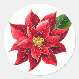 Adesivo Redondo Pinheiros de Natal - Poinsettia Vermelha