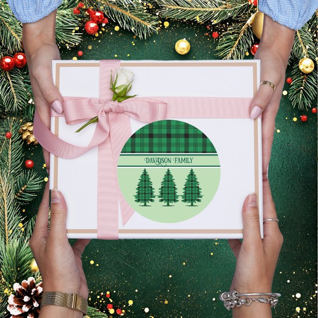 Adesivo Redondo Pinheiros de Tartan Preto Verde (Criador carregado)