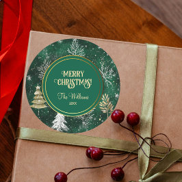 Adesivo Redondo Pinheiros Dourados Prateados Flocos de Neve Caçado