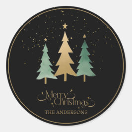 Adesivo Redondo Pinheiros Mínimos do Natal Moderno - Pretos