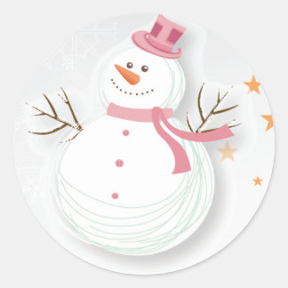 Adesivo Redondo Pinheiros Snowman Felizes - Rosa