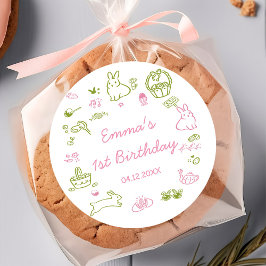 Adesivo Redondo Pink and Green Easter 1st Birthday Party 