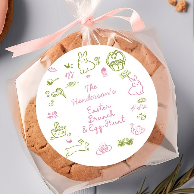 Adesivo Redondo Pink and Green Easter Brunch and Egg Hunt Party (Criador carregado)