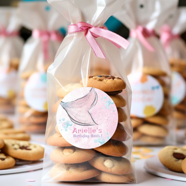 Adesivo Redondo Pink and purple watercolor mermaid tail  (Criador carregado)