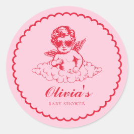 Adesivo Redondo Pink and Red Retro Cherub Baby Shower