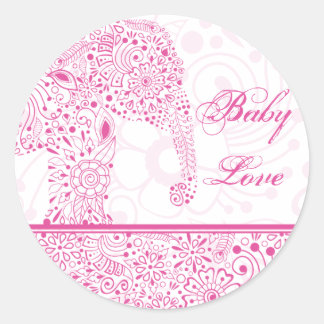 Adesivo Redondo Pink Baby Love Elepher Sticker
