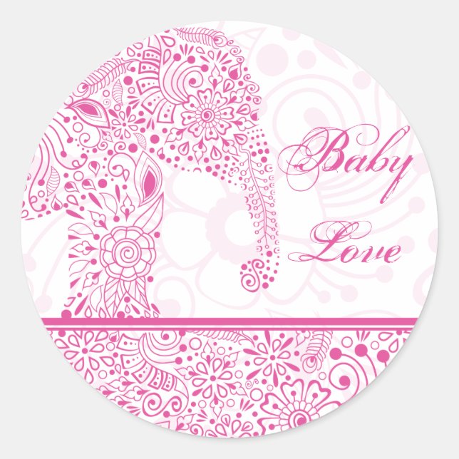 Adesivo Redondo Pink Baby Love Elepher Sticker (Frente)