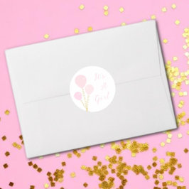 Adesivo Redondo Pink Balloons Girl Baby Shower