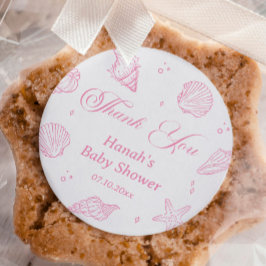 Adesivo Redondo Pink Beach Coastal Baby Shower Thank You 