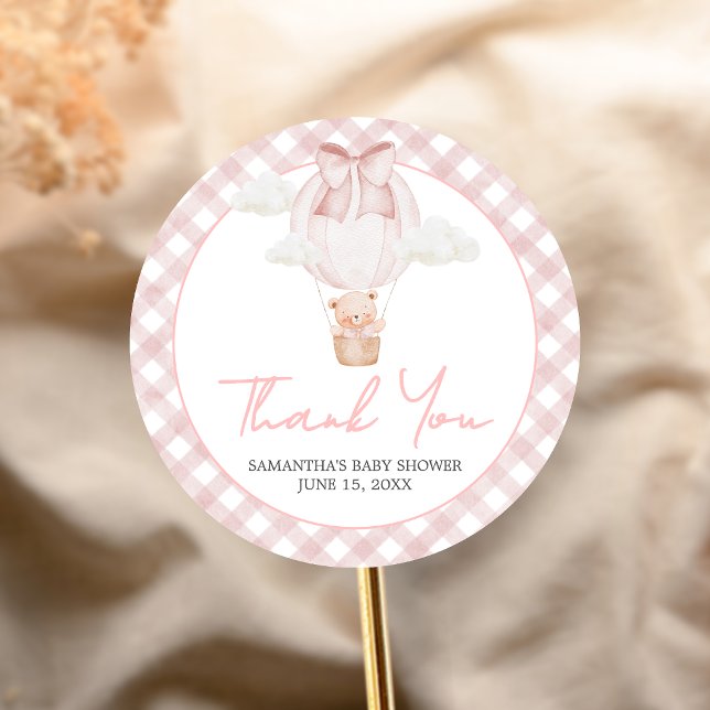 Adesivo Redondo Pink Bear Bearly Wait Baby Shower  (Bearly Wait Baby Shower Sticker)