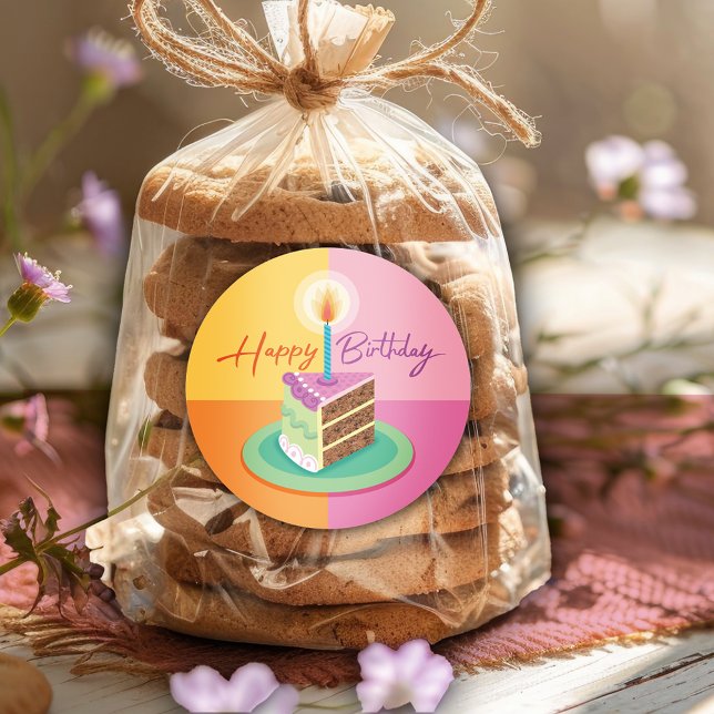 Adesivo Redondo Pink Birthday Cake Sticker (Criador carregado)