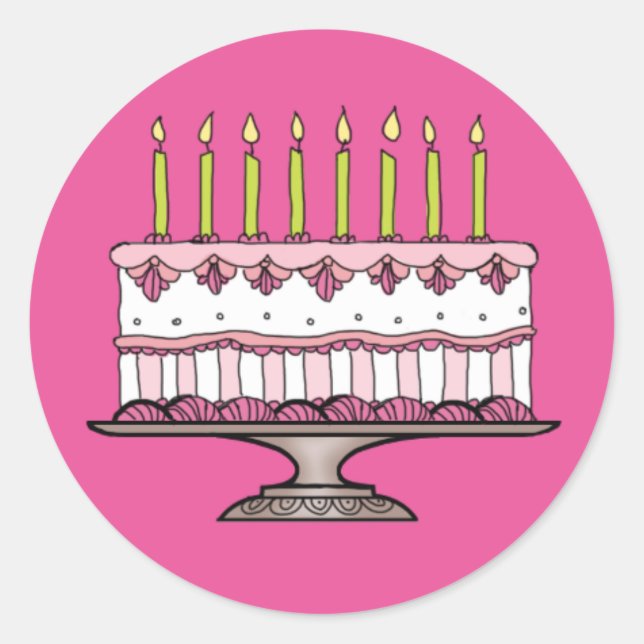 Adesivo Redondo Pink Birthday Cake Sticker (Frente)