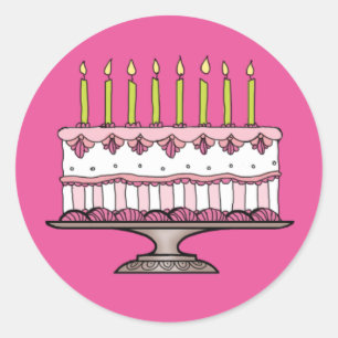 Adesivo Redondo Pink Birthday Cake Sticker