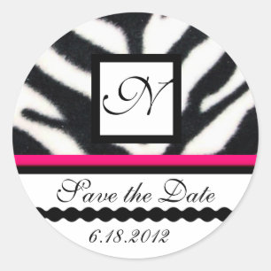 Adesivo Redondo PINK BLACK WHITE ZEBRA FUR MONOGRAM , Salve a data