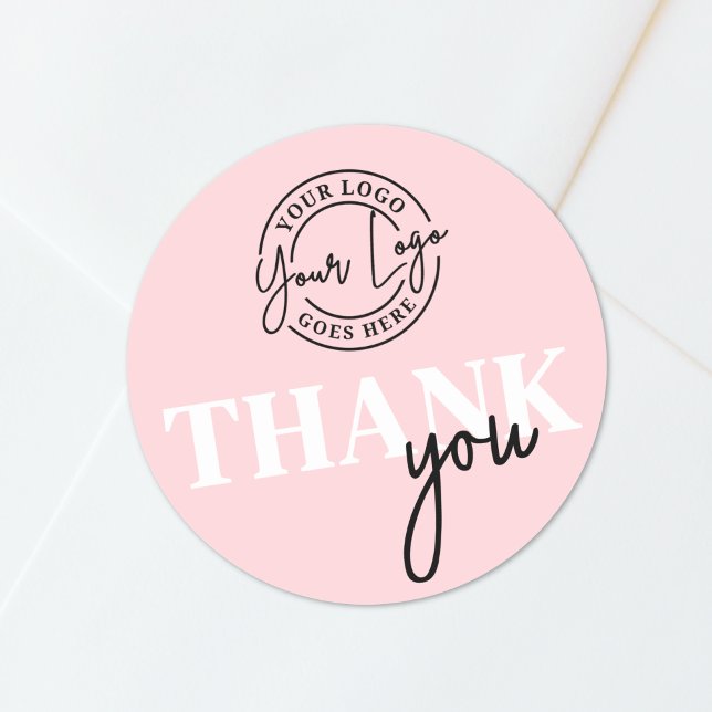 Adesivo Redondo Pink Black Your Logo Thank You (Pink Black Your Logo Thank You Classic Round Sticker)