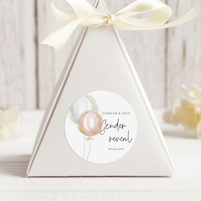 Adesivo Redondo Pink & Blue Balloon Gênero Revelar Partido Favoráv (Criador carregado)