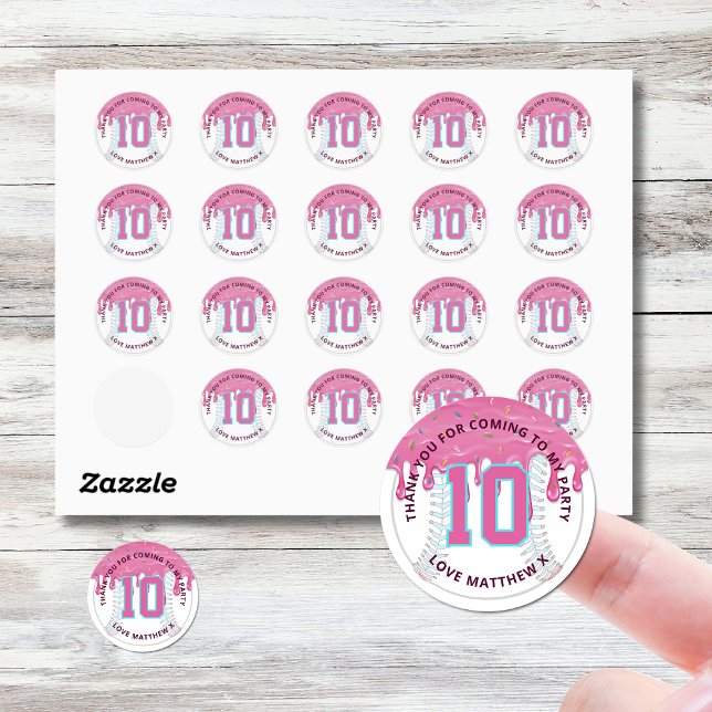 Adesivo Redondo Pink & Blue Baseball Drip (Baseball Drip Birthday Stickers)