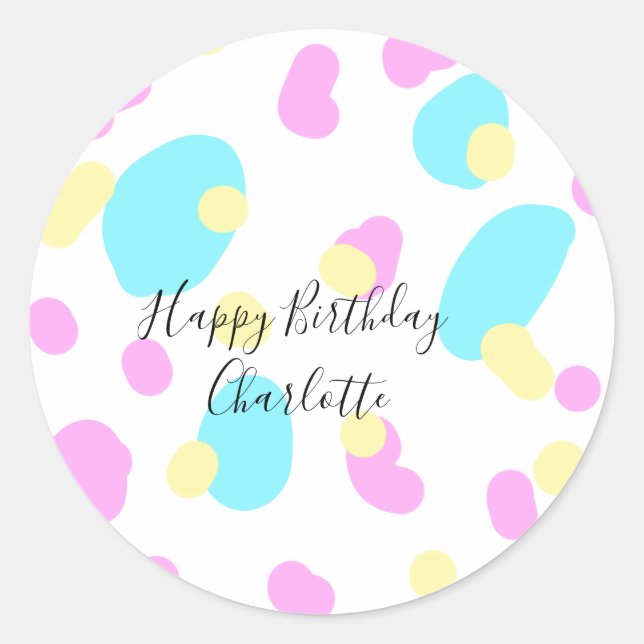 Adesivo Redondo Pink blue yellowhappy birthday kids shapes abstrac (Frente)