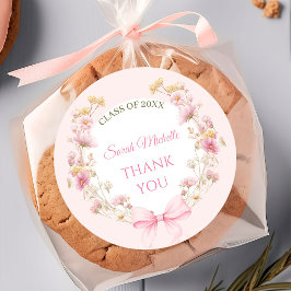 Adesivo Redondo Pink Boho Wildflowers Graduation Party