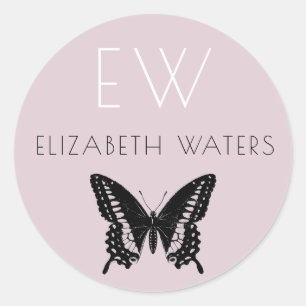 ADESIVO REDONDO PINK BOTTERFLY ROUND PERSONALIZAR NOME STICKER