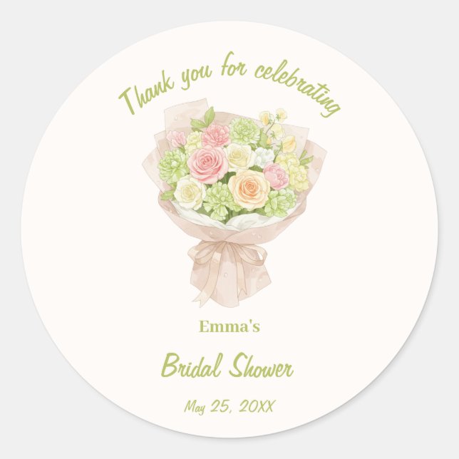 Adesivo Redondo pink bouquet Bridal Shower (Frente)