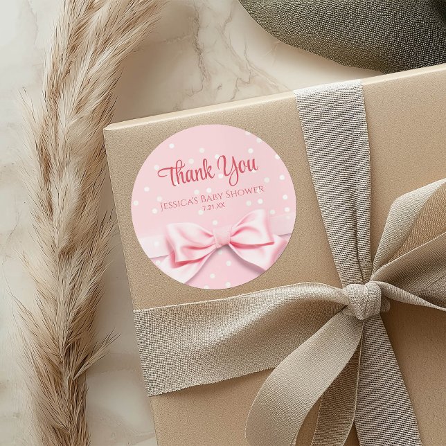Adesivo Redondo Pink Bow Baby Girl with Polka Dot (Criador carregado)