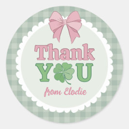 Adesivo Redondo Pink Bow Clover Lucky One Thank You