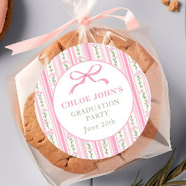 Adesivo Redondo Pink Bow Floral Graduation