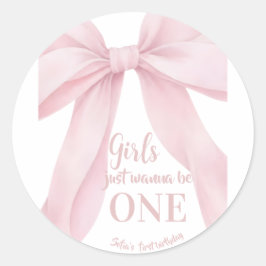 Adesivo Redondo Pink Bow Girl First Birthday