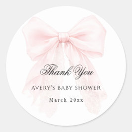 Adesivo Redondo Pink Bow Girl Modern Baby Shower 
