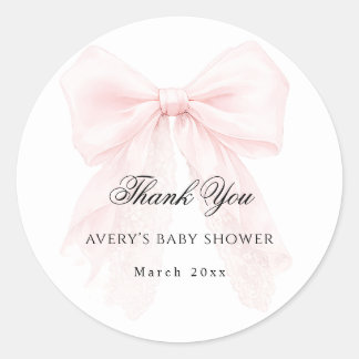 Adesivo Redondo Pink Bow Girl Modern Baby Shower 