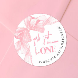 Adesivo Redondo Pink Bow Girls 1st Birthday