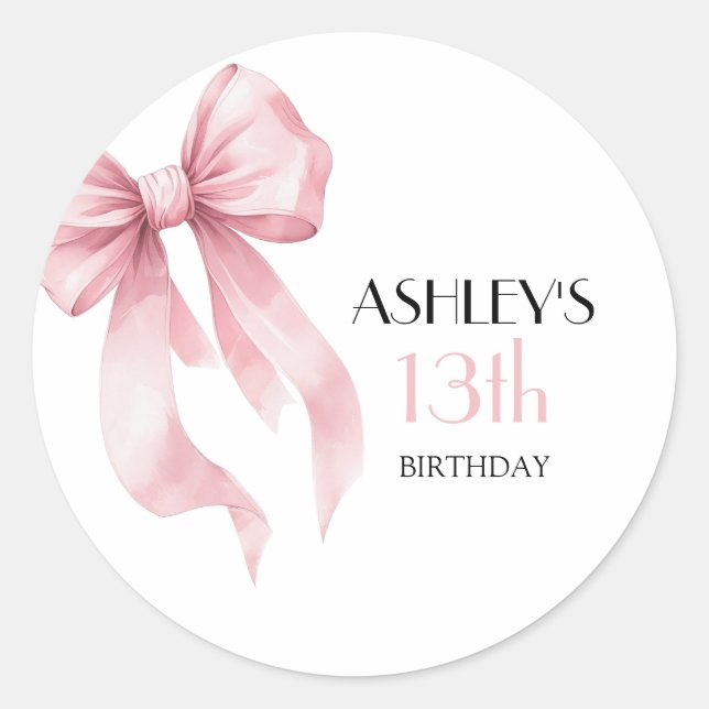 Adesivo Redondo Pink Bow Girls Birthday (Frente)