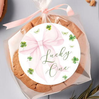 Adesivo Redondo Pink Bow Lucky One 1st Birthday Sticker
