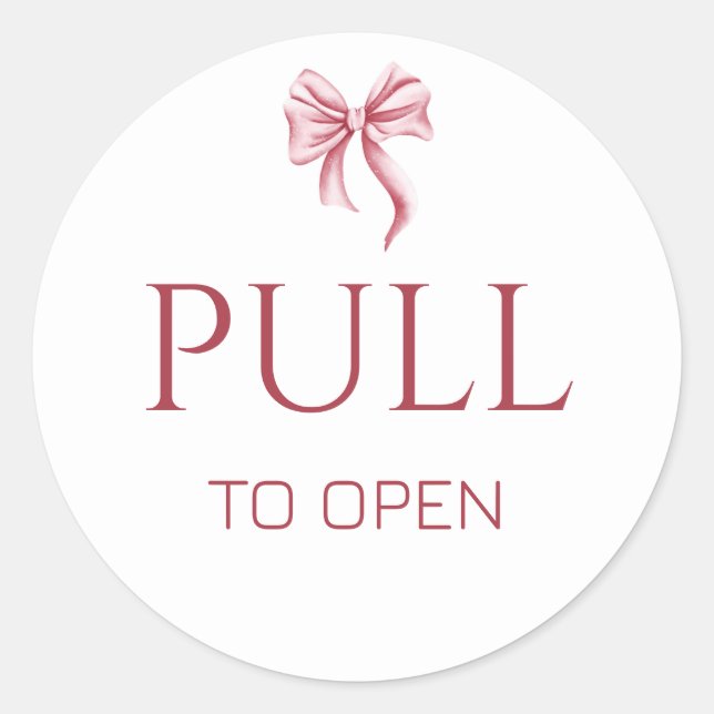Adesivo Redondo Pink Bow Pull to Open Door Sign (Frente)