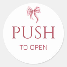 Adesivo Redondo Pink Bow Push to Open Door Sign