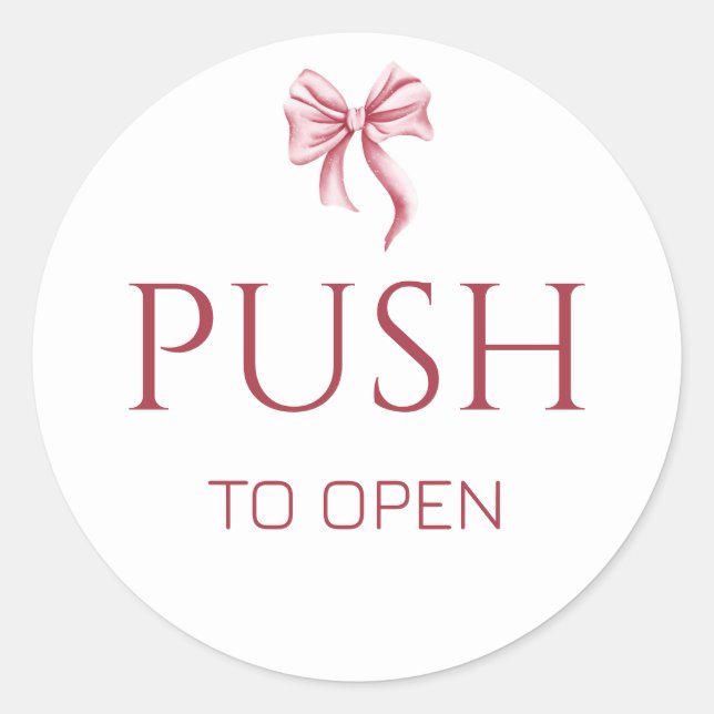 Adesivo Redondo Pink Bow Push to Open Door Sign (Frente)