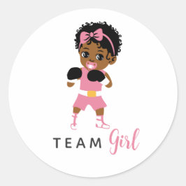 Adesivo Redondo Pink Boxing Team Girl Sticker for Gender Reveal
