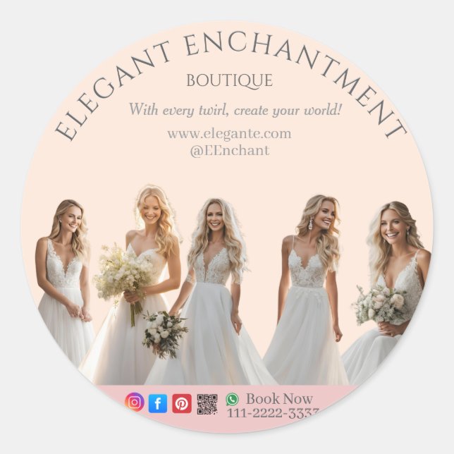 Adesivo Redondo Pink Bridal Bliss Celebrate Love Happiness Wedding (Frente)