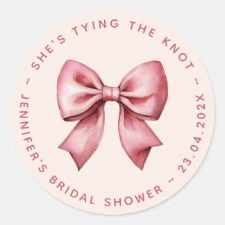 Adesivo Redondo Pink Bridal Shower Red Bow She's Tying the Knot