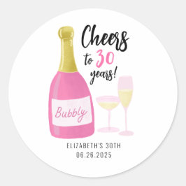 Adesivo Redondo Pink Cheers to 30 anos de festa de aniversário de 