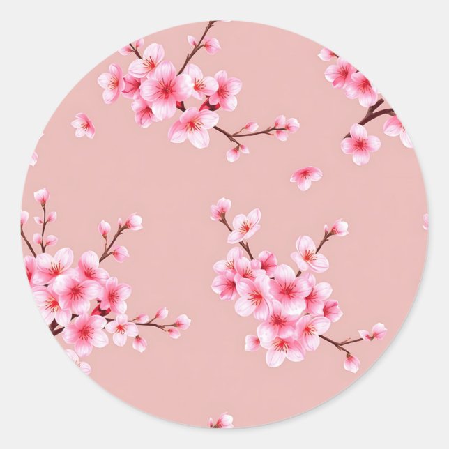 Adesivo Redondo Pink Cherry Blossom Branches Pattern (Frente)