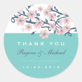 Adesivo Redondo Pink Cherry Blossom Flower Flower Wedor Sticker