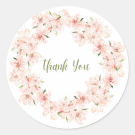 Adesivo Redondo Pink Cherry Blossom Wreath Thank You Sticker