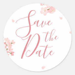 Adesivo Redondo Pink Cherry Blossoms Casamento Salve a Data